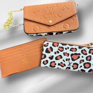 Tan and Leopard Print Women's Bag with removable pouch and card holder